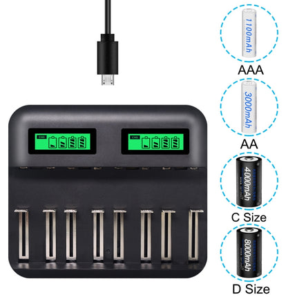 5V 2A USB 8 Slot Battery Charger for AA & AAA & C / D Battery, with LCD Display
