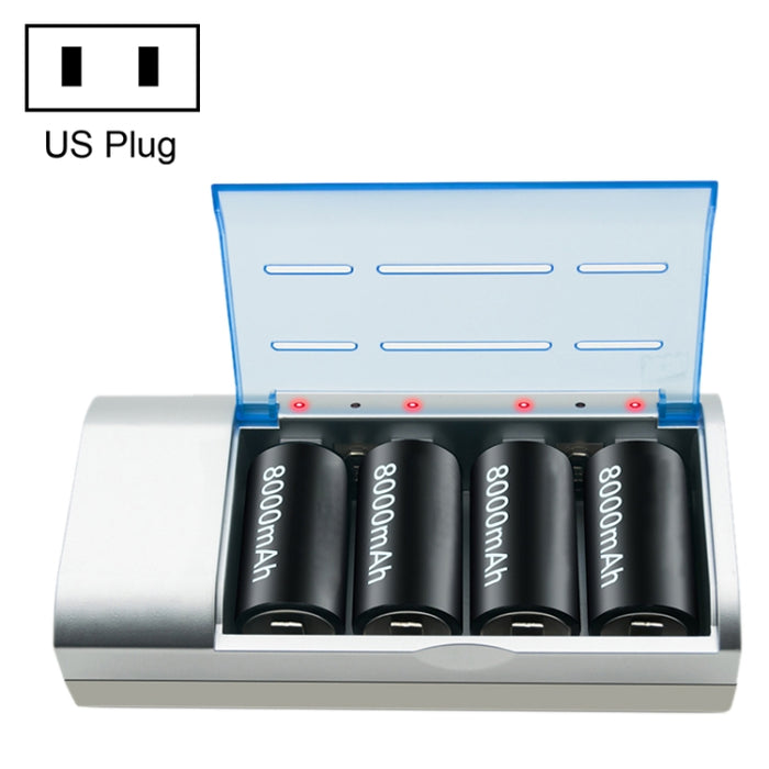 AC 100-240 V 4-Steckplatz-Batterieladegerät für Batterien der Größe AA, AAA und C/D, US-Stecker