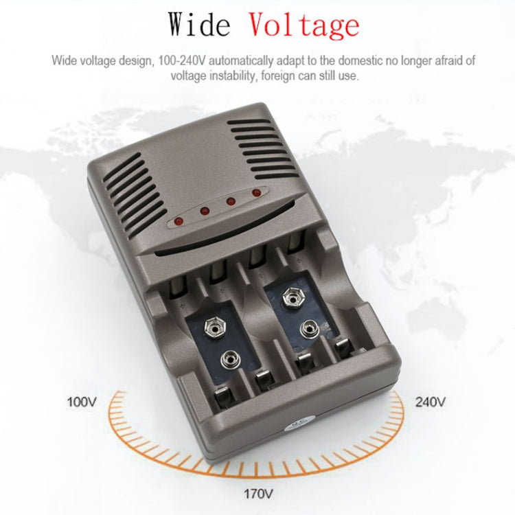 AC 100-240V 4 Slot Battery Charger for AA & AAA & 9V Ni-MH Battery, EU Plug