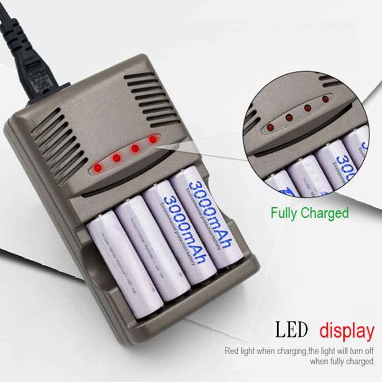 AC 100-240V 4 Slot Battery Charger for AA & AAA & 9V Ni-MH Battery, EU Plug