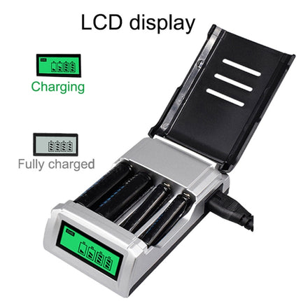 AC 100-240V 4 Slot Battery Charger for AA & AAA Battery, with LCD Display, UK Plug