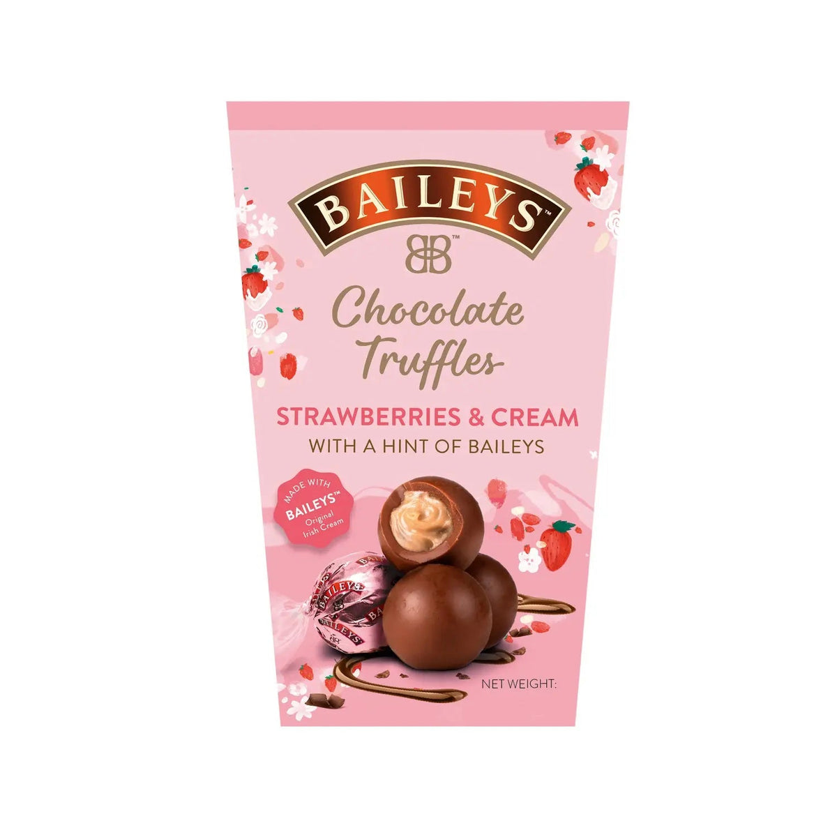Baileys strawberry & cream twist wrapped truffles in carton