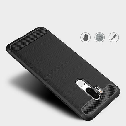 For LG G7 ThinQ Brushed Texture Carbon Fiber Shockproof TPU Protective Back Case