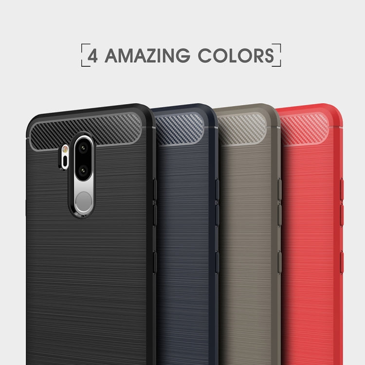 For LG G7 ThinQ Brushed Texture Carbon Fiber Shockproof TPU Protective Back Case
