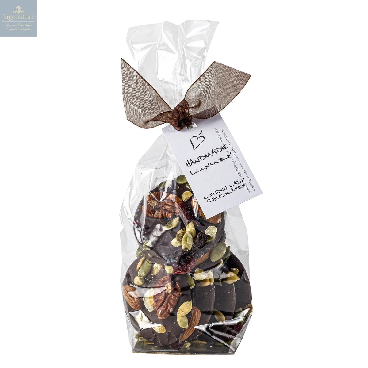 Linden Lady gift bags of dark chocolate mendiants