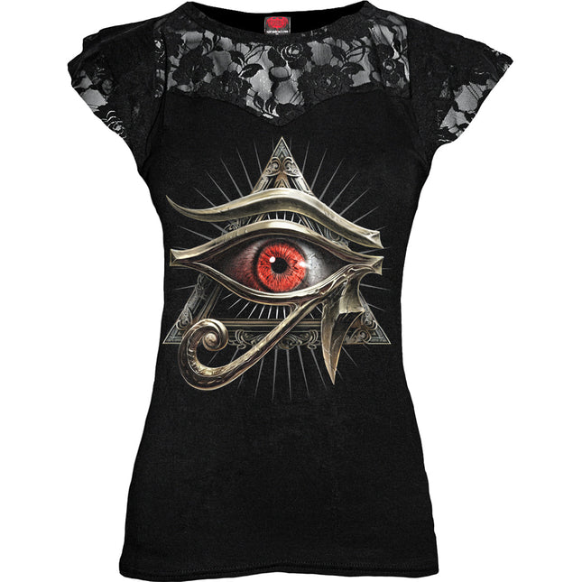 EVIL EYE - Lace Layered Cap Sleeve Top Black