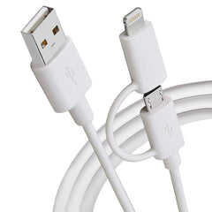Maplin USB-A to 2-in-1 Multi-Charging Lightning & Micro USB Cable - White, 1m