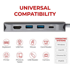 Nikkai USB-C Multiport Hub to 3x USB-A 3.0 / HDMI 4K / Gigabit RJ45 / VGA / USB-C PD / 3.5mm Audio / SD Card Reader - Silver