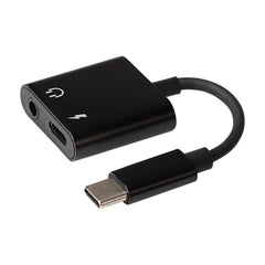 Nikkai USB-C to 3.5mm Headphone Jack / USB-C PD Charging Port Adapter - Black, 10cm