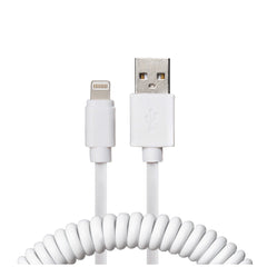 Maplin Premium Apple MFI Certified Lightning to USB-A 2.0 Coiled Cable - White, 0.5m
