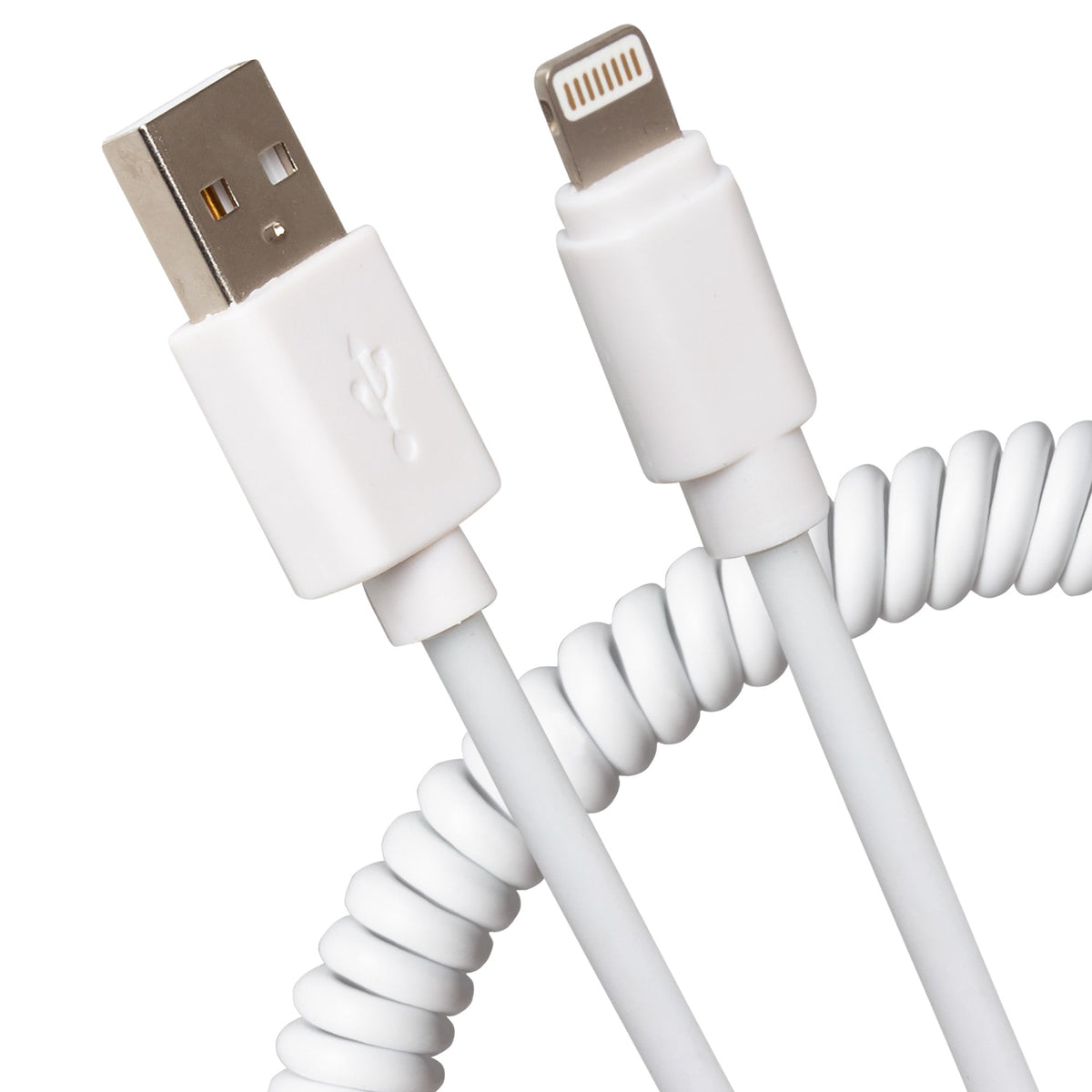 Maplin Premium Apple MFI Certified Lightning to USB-A 2.0 Coiled Cable - White, 0.5m