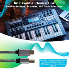 Maplin USB-C to USB-B Braided Cable - Silver, 2m