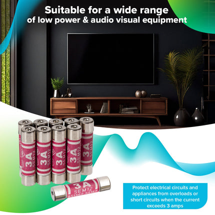 Maplin 3 Amp Plug Fuse BS1362 25.4 x 6.4mm - Pack of 10