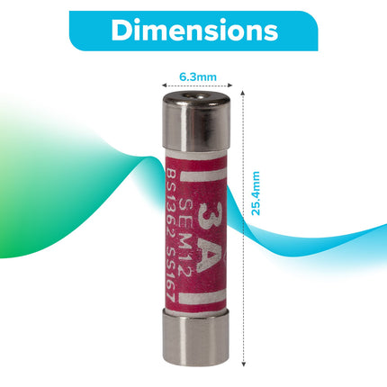 Maplin 3 Amp Plug Fuse BS1362 25.4 x 6.4mm - Pack of 10