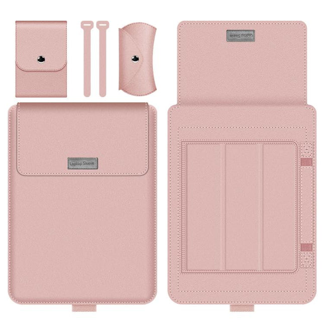 4 in 1 Universal Waterproof PU Leather Laptop Liner Bag with Handle & Stand & Pen Holder + 2 Winders + Mouse Bag + Charger Bag Set for 13  / 14 inch Laptops, 13 / 14 inch