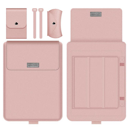 4 in 1 Universal Waterproof PU Leather Laptop Liner Bag with Handle & Stand & Pen Holder + 2 Winders + Mouse Bag + Charger Bag Set for 15 inch Laptops, 15 inch