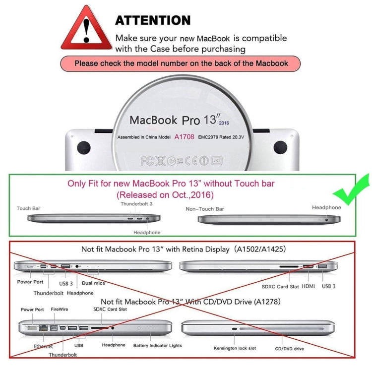 ENKAY Hat-Prince 2-in-1-Schutzhülle aus mattiertem Hartschalen-Kunststoff + ultradünne TPU-Tastaturschutzabdeckung für 2016 MacBook Pro 13,3 Zoll ohne Touch Bar (A1708), 13,3 Zoll ohne Touch Bar, Europa-Version