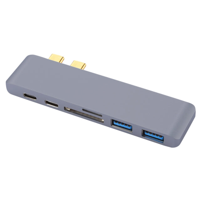 6 in 1 Multi-function Aluminium Alloy 5Gbps Transfer Rate Dual USB-C / Type-C HUB Adapter with 2 USB 3.0 Ports & 2 USB-C / Type-C Ports & SD Card Slot & TF Card Slot for Macbook 2015 / 2016 / 2017, 6 in 1 Silver, 6 in 1 Grey, 6 in 1 Gold