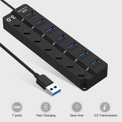 7 Ports USB 3.0 High Speed Multi Hub Expansion with Switch for PC & Laptop, Hub Expansion