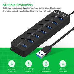 7 Ports USB 3.0 High Speed Multi Hub Expansion with Switch for PC & Laptop, Hub Expansion