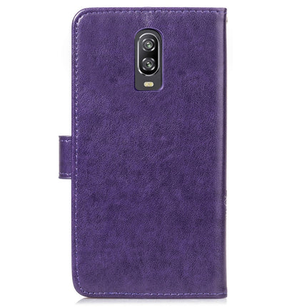 Lucky Clover Pressed Flowers Pattern Leather Case for OnePlus 6T, with Holder & Card Slots & Wallet & Hand Strap