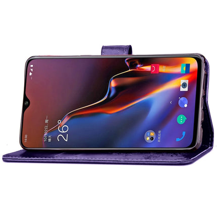 Lucky Clover Pressed Flowers Pattern Leather Case for OnePlus 6T, with Holder & Card Slots & Wallet & Hand Strap