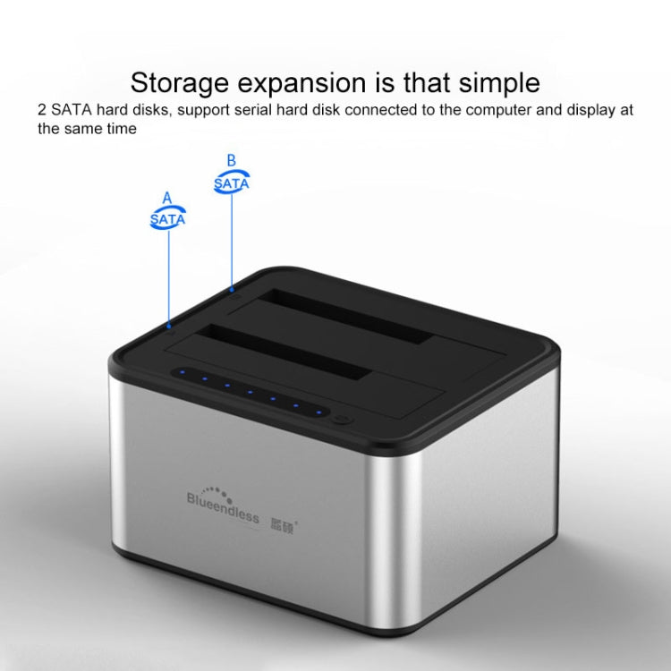Base para disco duro SATA USB 3.0 de 2 bahías con copia sin conexión de Blueendless de 2,5/3,5 pulgadas