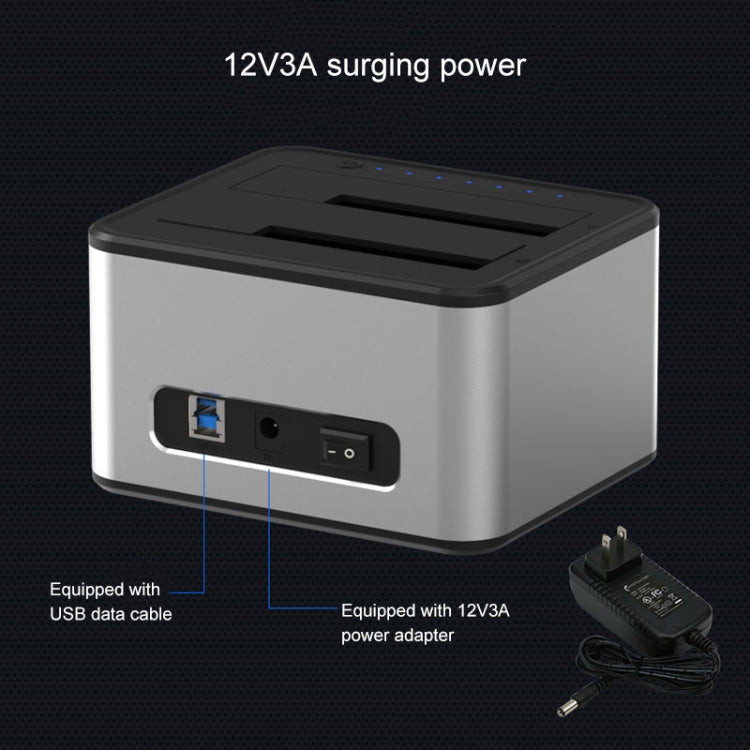 Base para disco duro SATA USB 3.0 de 2 bahías con copia sin conexión de Blueendless de 2,5/3,5 pulgadas