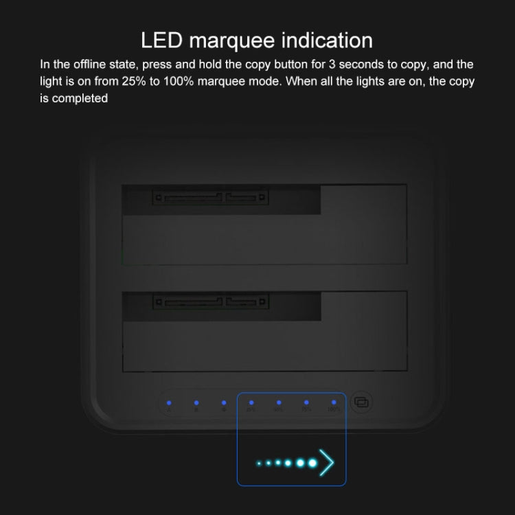 Base para disco duro SATA USB 3.0 de 2 bahías con copia sin conexión de Blueendless de 2,5/3,5 pulgadas
