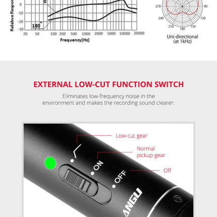 YELANGU YLG9933A MIC07 Professional Interview Condenser Video Shotgun Microphone with 6.5mm Audio Adapter & 3.5mm RXL Audio Cable