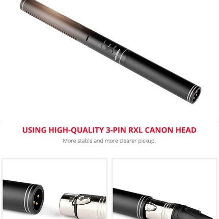 YELANGU YLG9933A MIC07 Professional Interview Condenser Video Shotgun Microphone with 6.5mm Audio Adapter & 3.5mm RXL Audio Cable