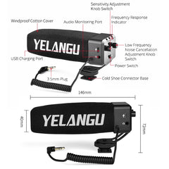 YELANG MIC09 Shotgun Gain Condenser Broadcast Microphone with Windshield for Canon / Nikon / Sony DSLR Cameras, Smartphones