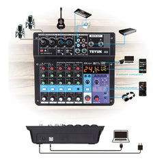 TEYUN NA6 6-channel Small Mixing Console Mobile Phone Sound Card Live Broadcast Computer Recording Console Processor, EU Plug, NA6 EU Plug