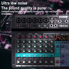 TEYUN NA8 8-channel Small Mixing Console Mobile Phone Sound Card Live Broadcast Computer Recording Console Processor, EU Plug, NA8 EU Plug