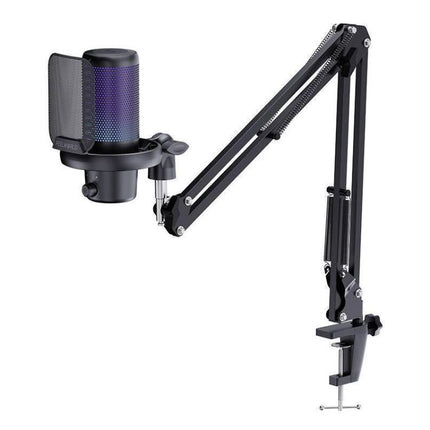 FEELWORLD VM1 USB Condenser Gaming Microphone for Streaming Noise Cancellation Mute RGB Light Boom Arm Stand