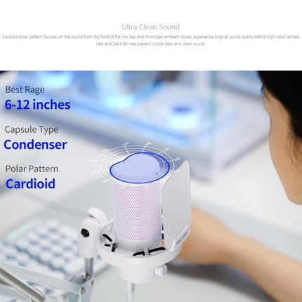 FEELWORLD VM1 USB Condenser Gaming Microphone for Streaming Noise Cancellation Mute RGB Light Boom Arm Stand