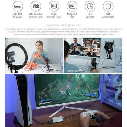 FEEWORLD C4K Video Capture 4K HDMI 60Hz In and Out USB-C Plug and Play for Streaming Gaming Video Conference