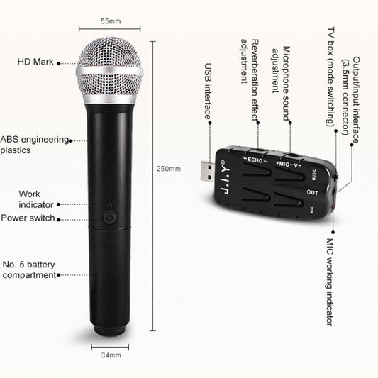 JIY K Song Drahtlose Mikrofone für TV-PC mit Audiokarte, USB-Empfänger, Schwarz