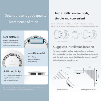 Original Xiaomi Honeywell Smart Fire Alarm Smoke Detector Alarm, Work with Xiaomi Multimode Smart Home Gateway 2 (CA1001) Mihome APP Control