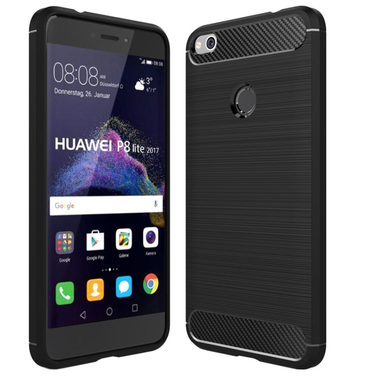 For Huawei  P8 Lite (2017) Brushed Carbon Fiber Texture Shockproof TPU Protective Case