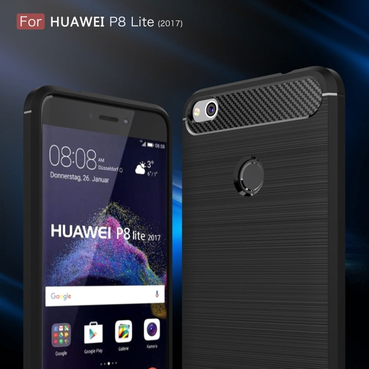 For Huawei  P8 Lite (2017) Brushed Carbon Fiber Texture Shockproof TPU Protective Case