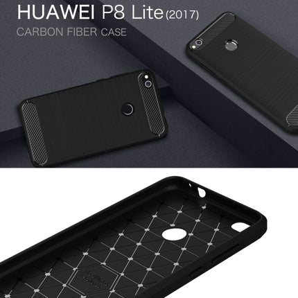 For Huawei  P8 Lite (2017) Brushed Carbon Fiber Texture Shockproof TPU Protective Case