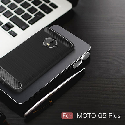 For Motorola Moto G5 Plus Brushed Carbon Fiber Texture Shockproof TPU Protective Cover Case