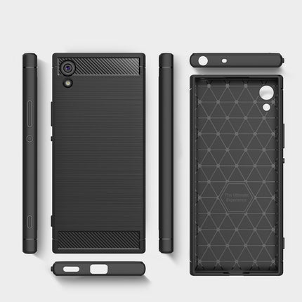 For Sony Xperia XA1 Brushed Texture Carbon Fiber Shockproof TPU Rugged Armor Protective Case