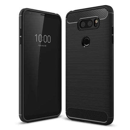 For LG V30 Brushed Texture Carbon Fiber Shockproof TPU Rugged Armor Protective Case