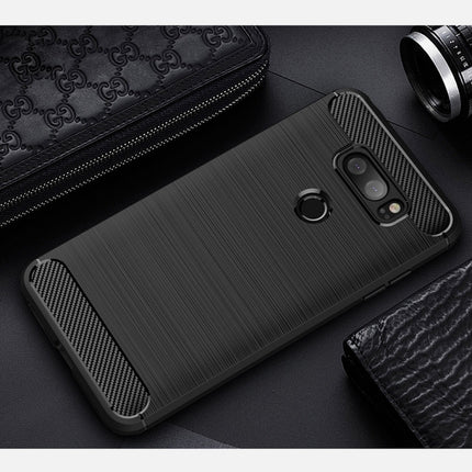 For LG V30 Brushed Texture Carbon Fiber Shockproof TPU Rugged Armor Protective Case