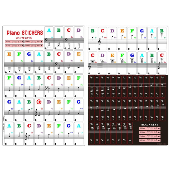 2 PCS 88 / 61 / 54 / 49 Keys Piano Electronic Organ Keyboard Hand Roll Piano Notation Musical Scale Transparent Sticker