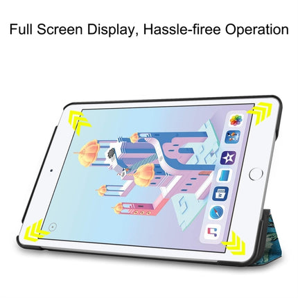 Horizontale Klapphülle aus PU-Leder mit Graffiti-Muster und Custer-Textur für iPad Mini 2019/Mini 4, mit dreifach klappbarer Halterung und Schlaf-/Weckfunktion, für iPad Mini 2019/Mini 4
