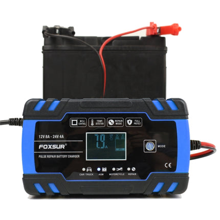 FOXSUR 12V-24V Car Motorcycle Truck Repair Battery Charger AGM Charger, US Plug (Blue), US Plug Blue