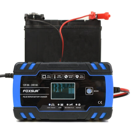 FOXSUR 12V-24V Car Motorcycle Truck Repair Battery Charger AGM Charger, US Plug (Blue), US Plug Blue